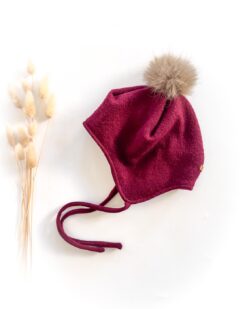 Sofortkauf: Wollwalk Bommelmütze in Beere mit Wolljersey gefüttert, Gr. 52-54