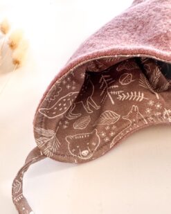 Alternative view of Sofortkauf: Zipfelmütze Wollwalk in Altrosa/ Waldtiere, Gr. 50-52