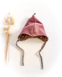 Sofortkauf: Zipfelmütze Wollwalk in Altrosa/ Waldtiere, Gr. 50-52