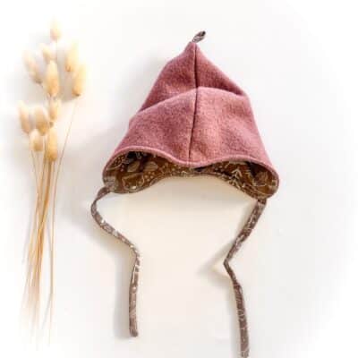 Sofortkauf: Zipfelmütze Wollwalk in Altrosa/ Waldtiere, Gr. 50-52