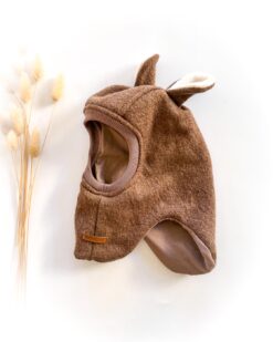 Sofortkauf: Wollwalk Schlupfmütze in Merino Hazel mit Bärenohren, Gr. 46-48