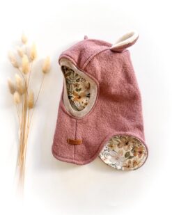 Sofortkauf: Wollwalk Schlupfmütze in Altrosa mit Bärenohren, Gr. 46-48