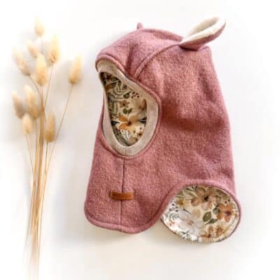 Sofortkauf: Wollwalk Schlupfmütze in Altrosa mit Bärenohren, Gr. 46-48