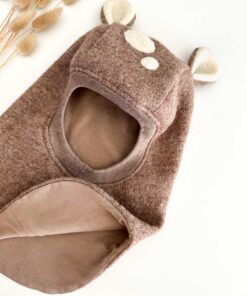 Kinder Schalmütze Balaclava aus Wollwalk mit Bären, Fuchs oder Reh-Ohren